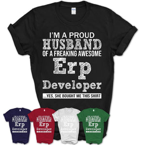 Proud Husband of A Freaking Awesome Erp Developer Wife Shirt, Husband Valentine Gift, Anniversary Couple Shirt