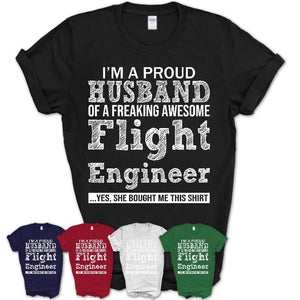 Proud Husband of A Freaking Awesome Flight Engineer Wife Shirt, Husband Valentine Gift, Anniversary Couple Shirt