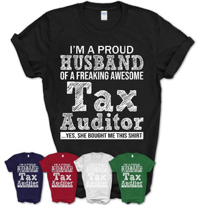 Proud Husband of A Freaking Awesome Tax Auditor Wife Shirt, Husband Valentine Gift, Anniversary Couple Shirt