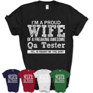 Proud Wife of A Freaking Awesome Qa Tester Husband Shirt, Wife Valentine Gift, Anniversary Couple Shirt