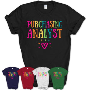 Purchasing Analyst Rainbow Lettering Heart Shirt, Employee Appreciation Gifts