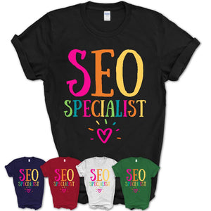 SEO Specialist Rainbow Lettering Heart Shirt, Employee Appreciation Gifts