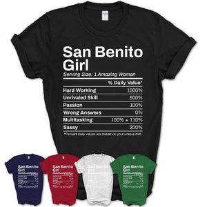 San Benito Girl Texas Nutrition Facts Proud Vintage Sport Born Living City Home Roots USA Gift Women T-Shirt