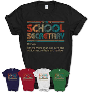 School Secretary Definition Vintage Retro Colors Shirt, Coworker Birthday Gift TShirt