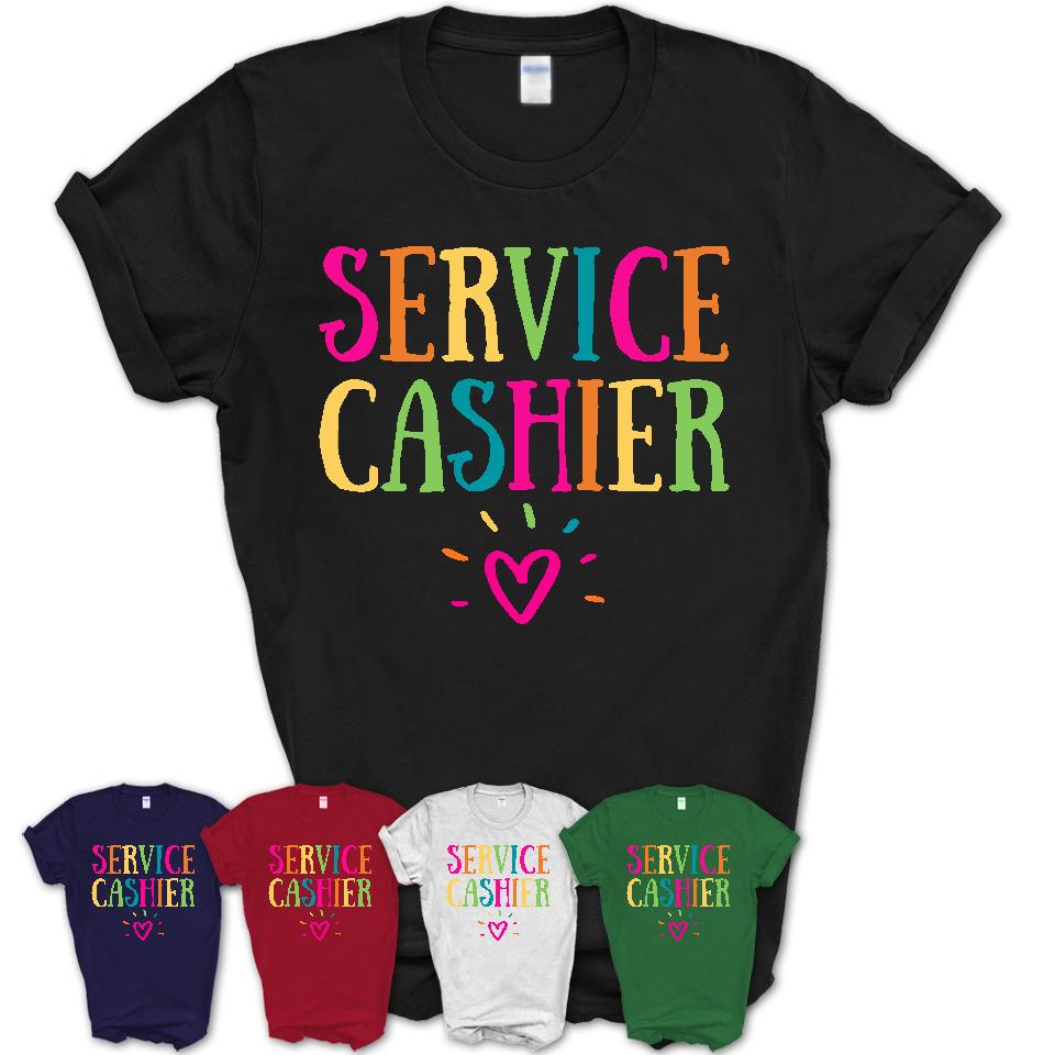 Service Cashier Rainbow Lettering Heart Shirt, Employee Appreciation Gifts