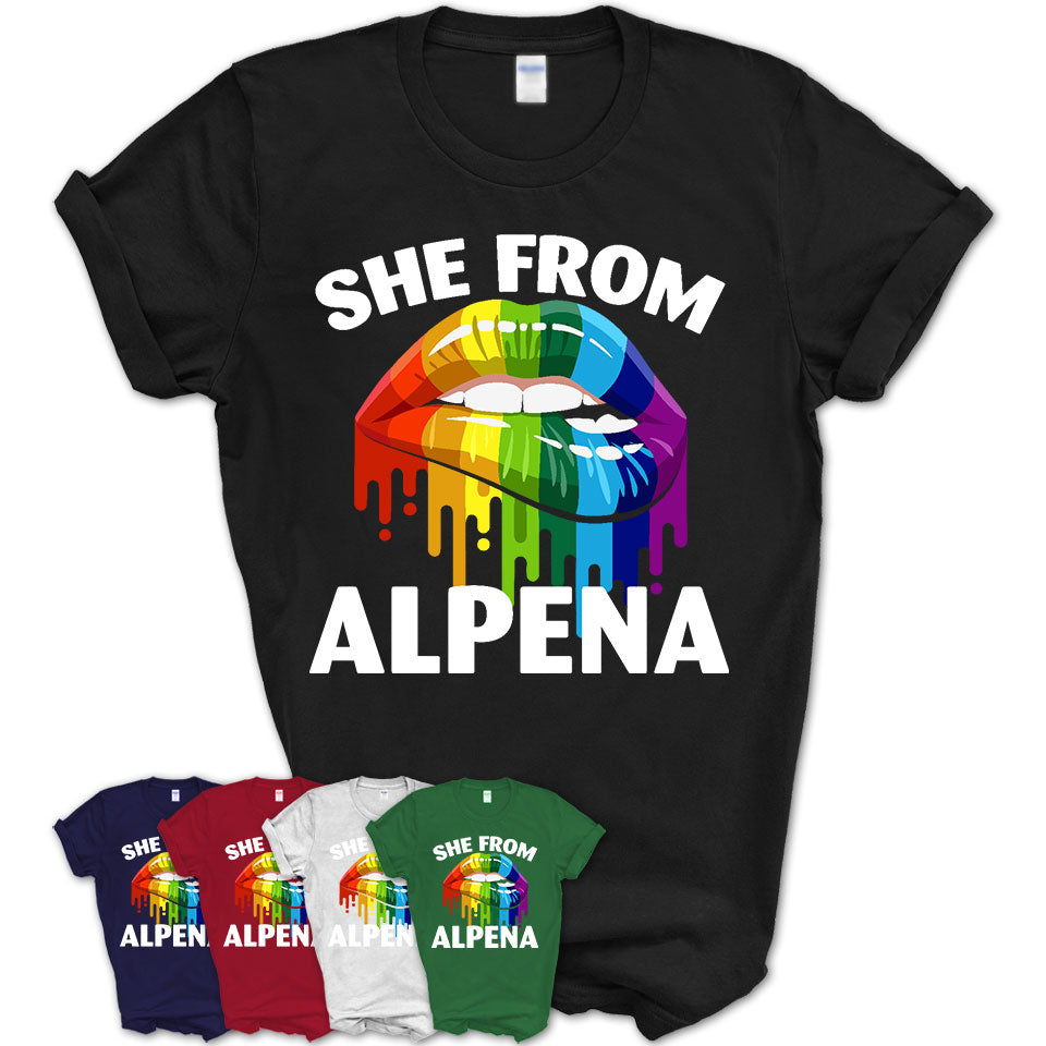 She From Alpena Michigan T-Shirt LGBT Pride Sexy Lips Gift Shirt