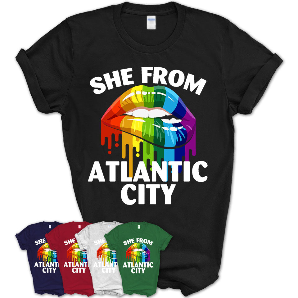 She From Atlantic City New Jersey T-Shirt LGBT Pride Sexy Lips Gift Shirt