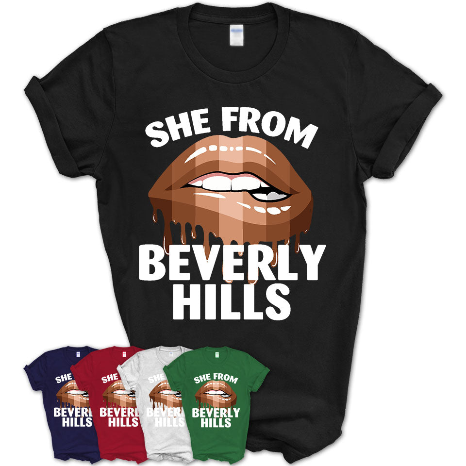 She From Beverly Hills California T-Shirt Black Lives Matter Sexy Lips Girl Shirt