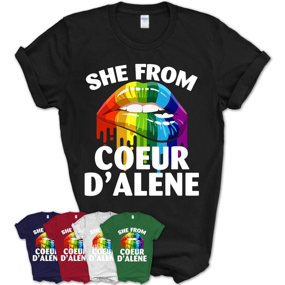 She From Coeur d'Alene Idaho T-Shirt LGBT Pride Sexy Lips Gift Shirt
