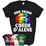 She From Coeur d'Alene Idaho T-Shirt LGBT Pride Sexy Lips Gift Shirt