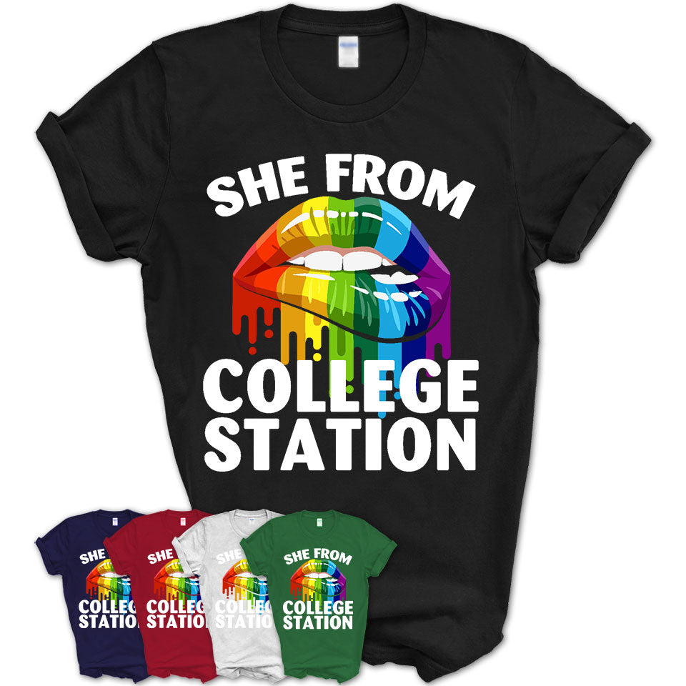 She From College Station Texas T-Shirt LGBT Pride Sexy Lips Gift Shirt