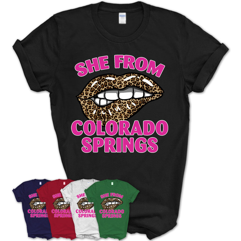 She From Colorado Springs Colorado Gift Cheetah Leopard Sexy Lips Shirt