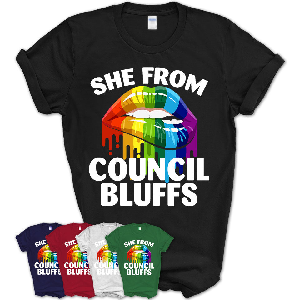 She From Council Bluffs Iowa T-Shirt LGBT Pride Sexy Lips Gift Shirt