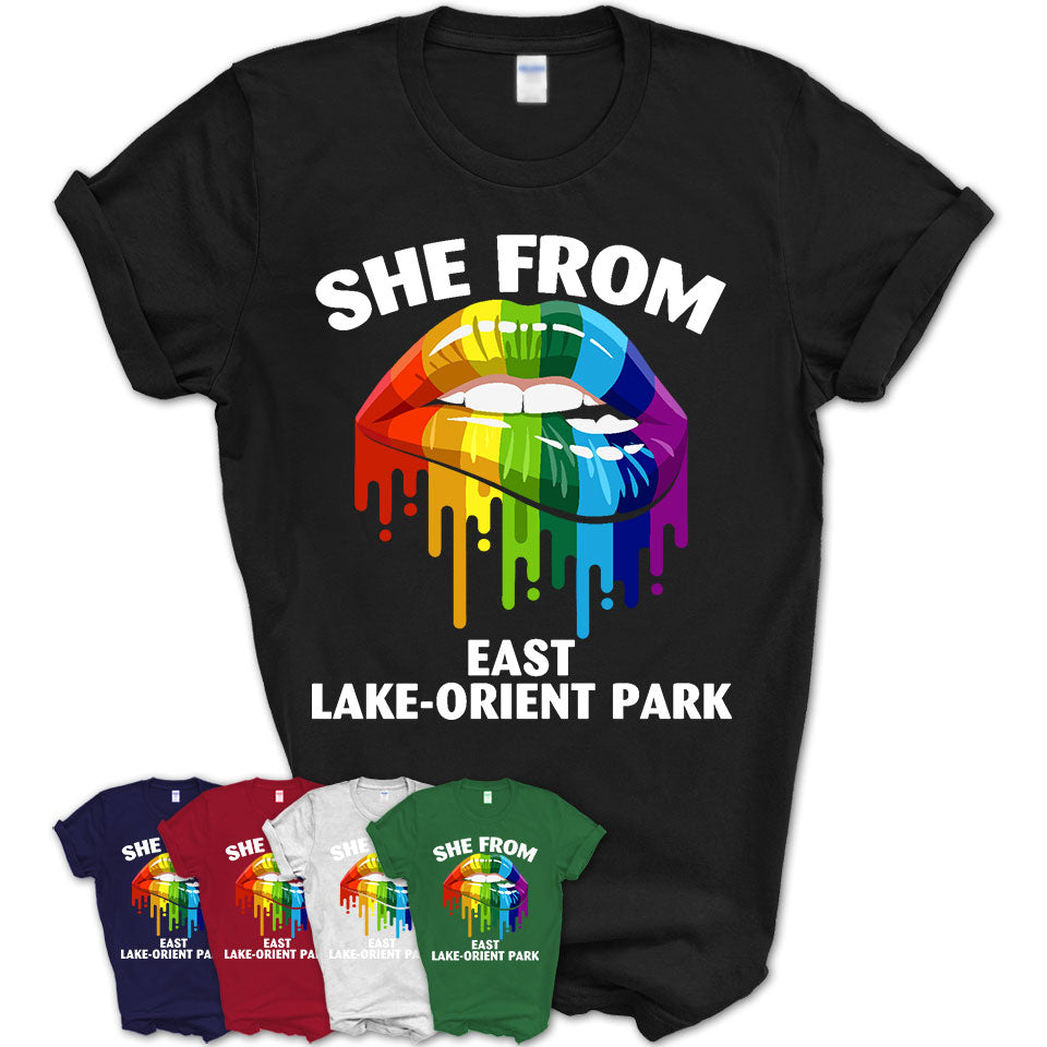 She From East Lake-Orient Park Florida T-Shirt LGBT Pride Sexy Lips Gift Shirt