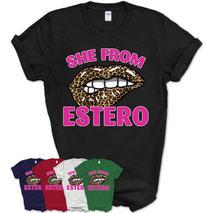 She From Estero Florida Gift Cheetah Leopard Sexy Lips Shirt