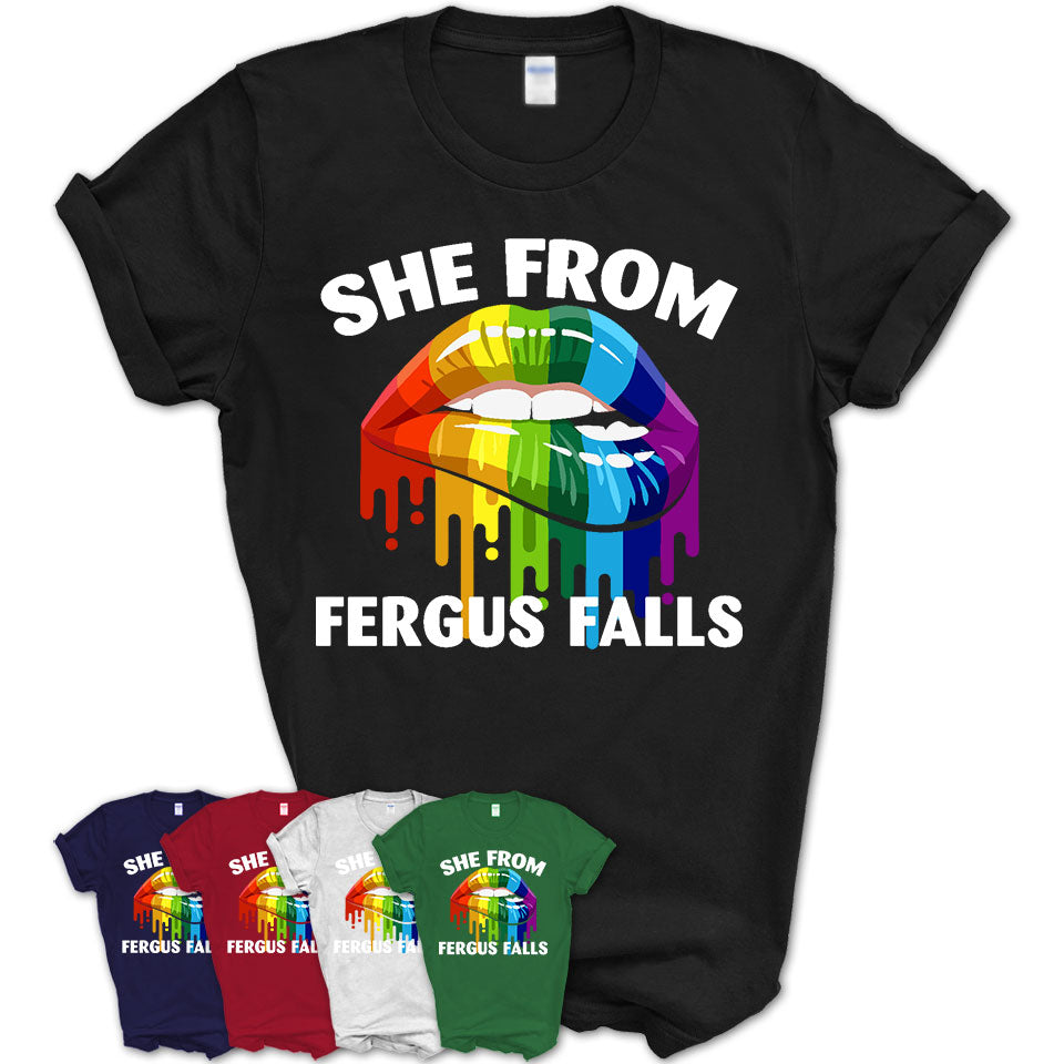 She From Fergus Falls Minnesota T-Shirt LGBT Pride Sexy Lips Gift Shirt