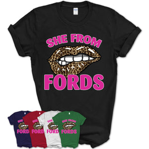 She From Fords New Jersey Gift Cheetah Leopard Sexy Lips Shirt