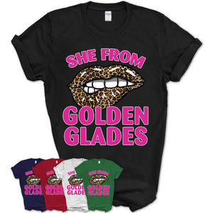 She From Golden Glades Florida Gift Cheetah Leopard Sexy Lips Shirt
