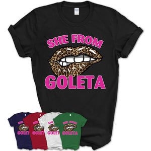 She From Goleta California Gift Cheetah Leopard Sexy Lips Shirt