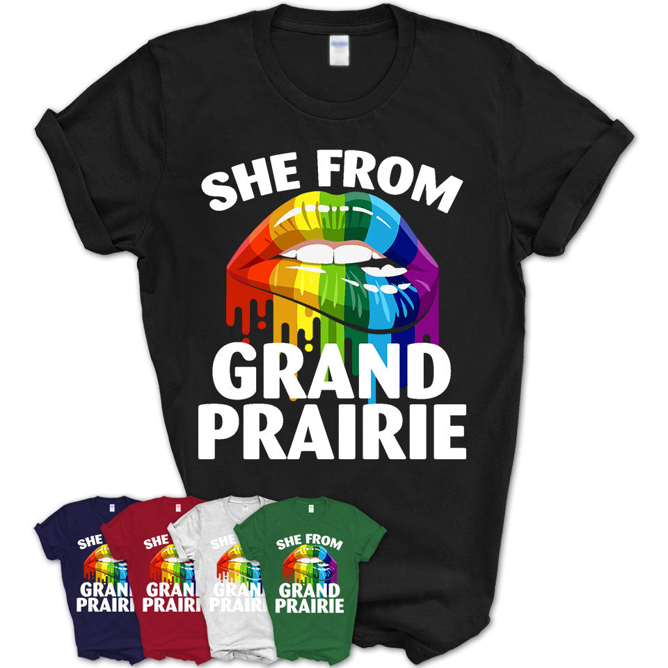 She From Grand Prairie Texas T-Shirt LGBT Pride Sexy Lips Gift Shirt
