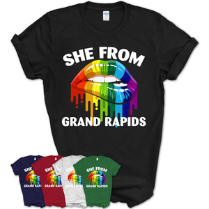 She From Grand Rapids Michigan T-Shirt LGBT Pride Sexy Lips Gift Shirt