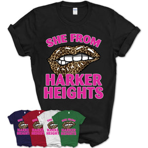 She From Harker Heights Texas Gift Cheetah Leopard Sexy Lips Shirt