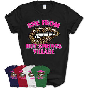 She From Hot Springs Village Arkansas Gift Cheetah Leopard Sexy Lips Shirt