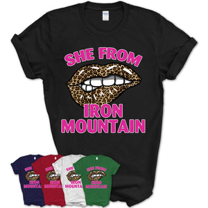 She From Iron Mountain Michigan Gift Cheetah Leopard Sexy Lips Shirt