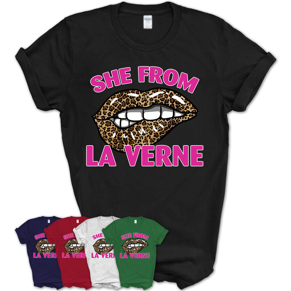 She From La Verne California Gift Cheetah Leopard Sexy Lips Shirt