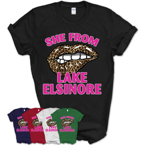 She From Lake Elsinore California Gift Cheetah Leopard Sexy Lips Shirt