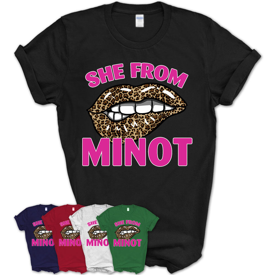 She From Minot North Dakota Gift Cheetah Leopard Sexy Lips Shirt