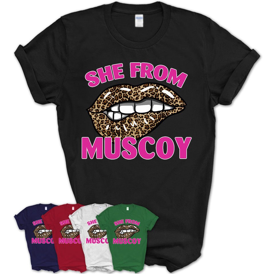 She From Muscoy California Gift Cheetah Leopard Sexy Lips Shirt