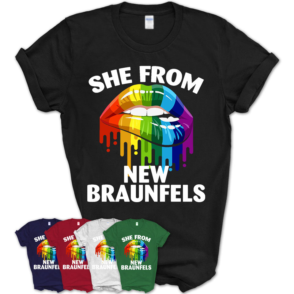 She From New Braunfels Texas T-Shirt LGBT Pride Sexy Lips Gift Shirt