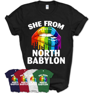 She From North Babylon New York T-Shirt LGBT Pride Sexy Lips Gift Shirt