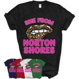 She From Norton Shores Michigan Gift Cheetah Leopard Sexy Lips Shirt