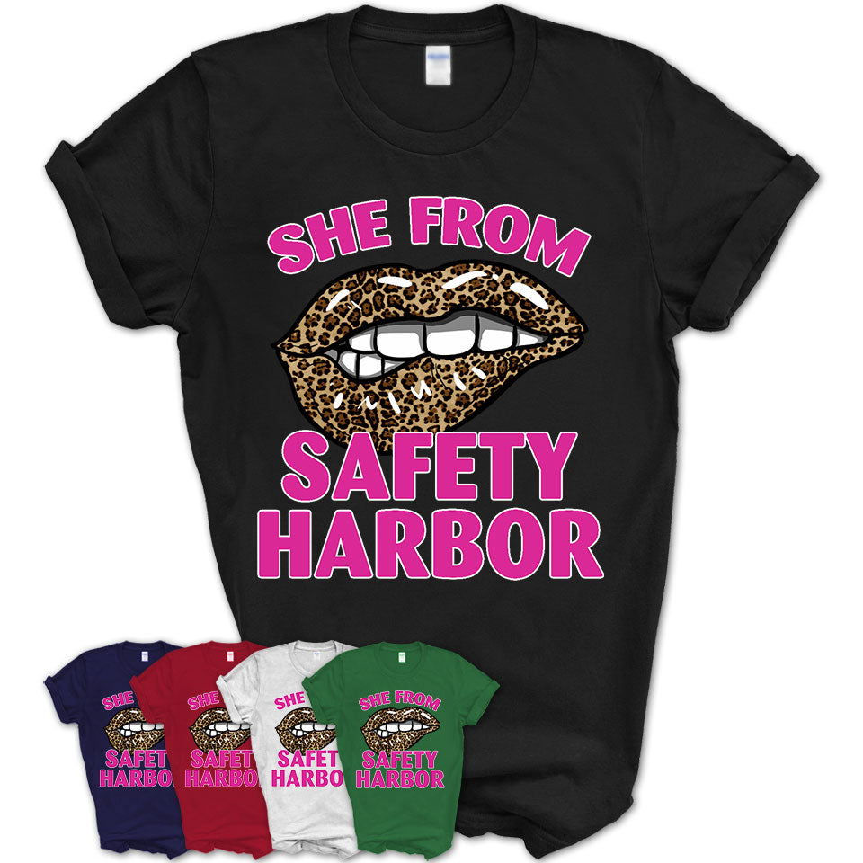 She From Safety Harbor Florida Gift Cheetah Leopard Sexy Lips Shirt