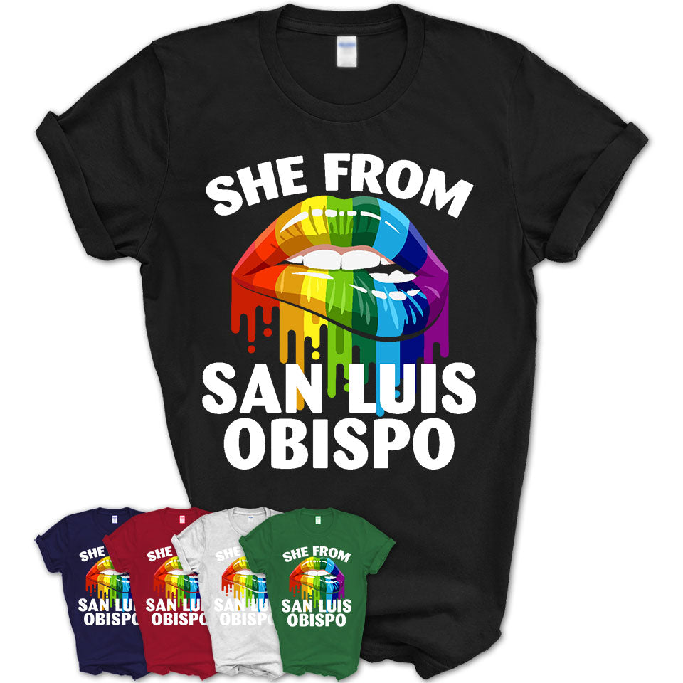 She From San Luis Obispo California T-Shirt LGBT Pride Sexy Lips Gift Shirt