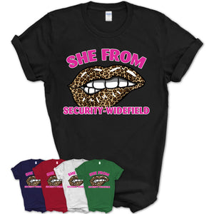 She From Security-Widefield Colorado Gift Cheetah Leopard Sexy Lips Shirt