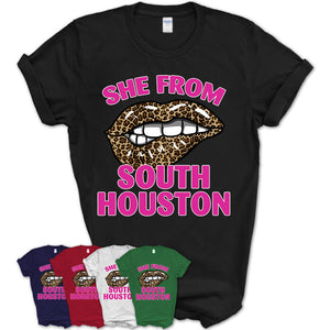 She From South Houston Texas Gift Cheetah Leopard Sexy Lips Shirt