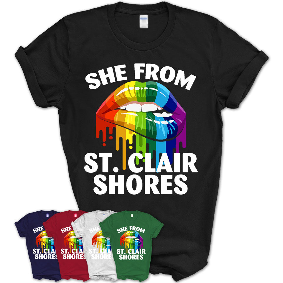 She From St. Clair Shores Michigan T-Shirt LGBT Pride Sexy Lips Gift Shirt