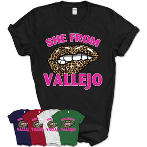 She From Vallejo California Gift Cheetah Leopard Sexy Lips Shirt