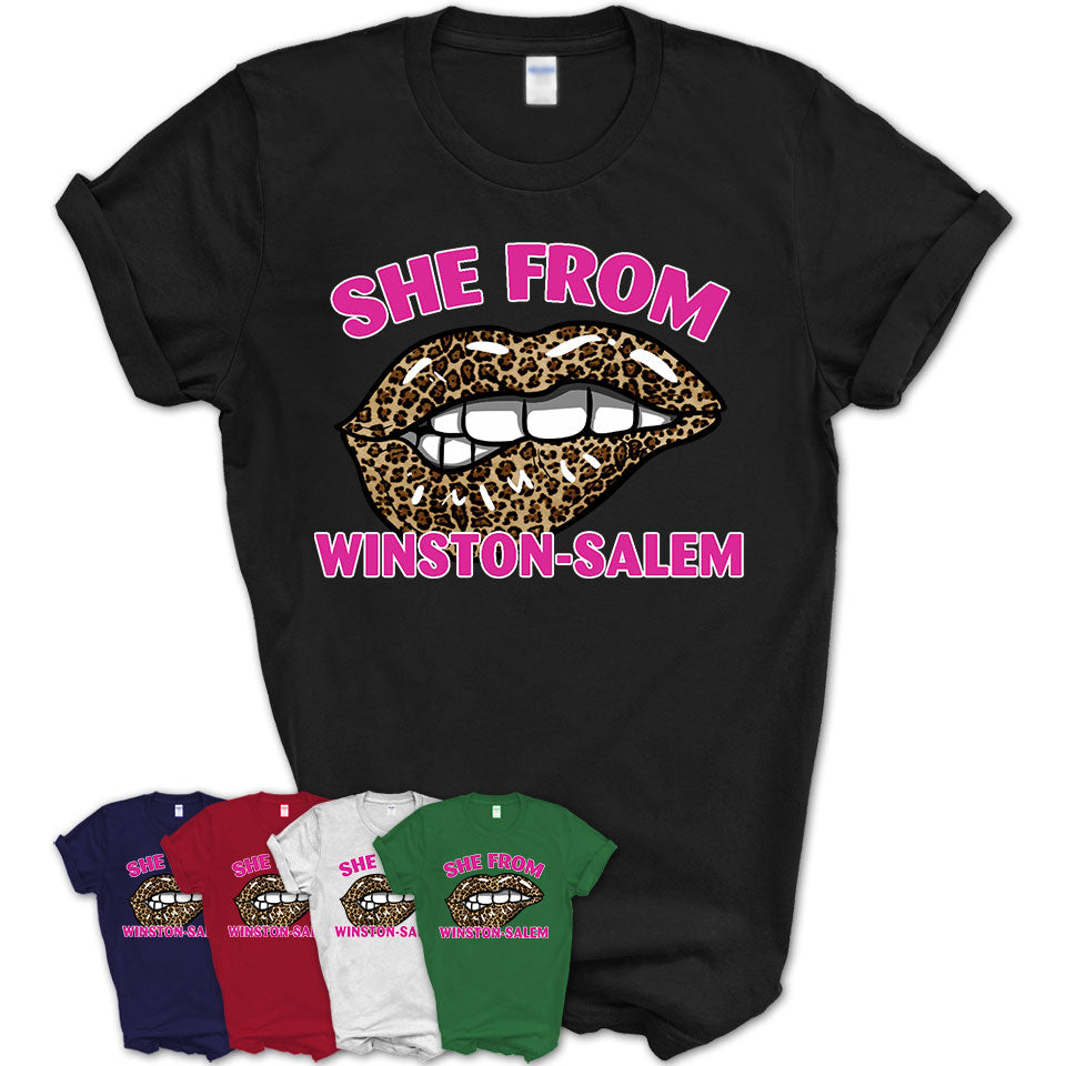 She From Winston-Salem North Carolina Gift Cheetah Leopard Sexy Lips Shirt