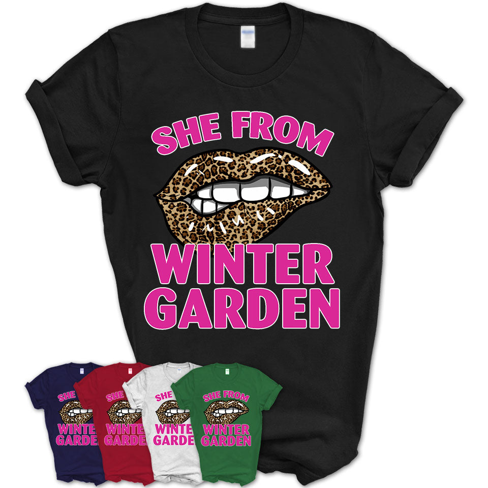 She From Winter Garden Florida Gift Cheetah Leopard Sexy Lips Shirt