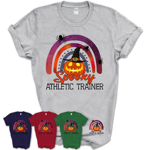 Spooky Athletic Trainer Shirt, Halloween Rainbow Shirt for Women, Funny Pumpkin Shirt for Athletic Trainer, Halloween Gift