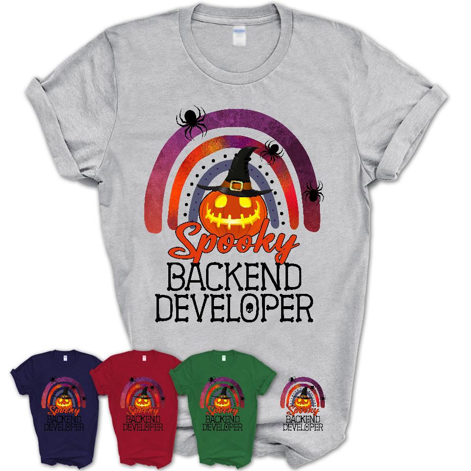Spooky Backend Developer Shirt, Halloween Rainbow Shirt for Women, Funny Pumpkin Shirt for Backend Developer, Halloween Gift