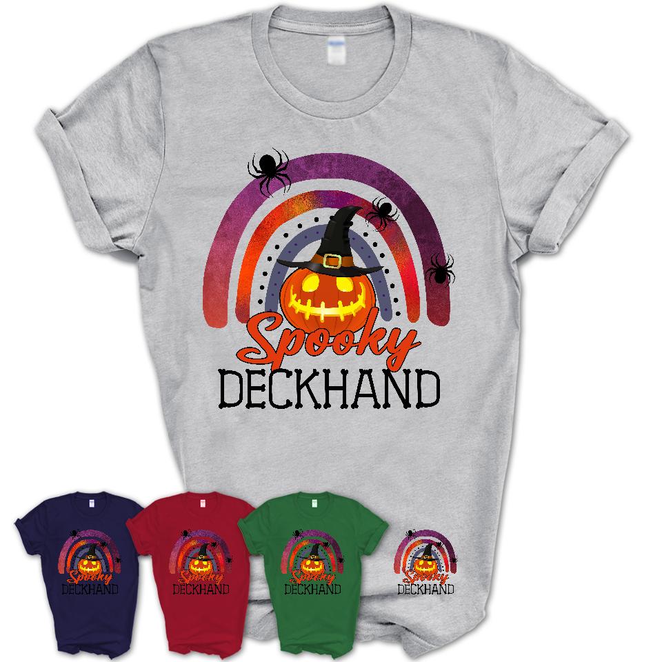 Spooky Deckhand Shirt, Halloween Rainbow Shirt for Women, Funny Pumpkin Shirt for Deckhand, Halloween Gift