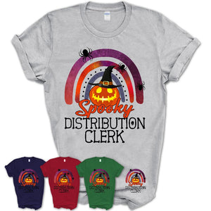 Spooky Distribution Clerk Shirt, Halloween Rainbow Shirt for Women, Funny Pumpkin Shirt for Distribution Clerk, Halloween Gift