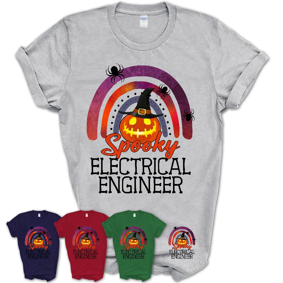 Spooky Electrical Engineer Shirt, Halloween Rainbow Shirt for Women, Funny Pumpkin Shirt for Electrical Engineer, Halloween Gift
