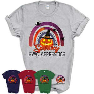 Spooky Hvac Apprentice Shirt, Halloween Rainbow Shirt for Women, Funny Pumpkin Shirt for Hvac Apprentice, Halloween Gift