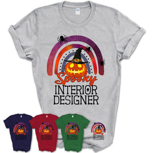 Spooky Interior Designer Shirt, Halloween Rainbow Shirt for Women, Funny Pumpkin Shirt for Interior Designer, Halloween Gift